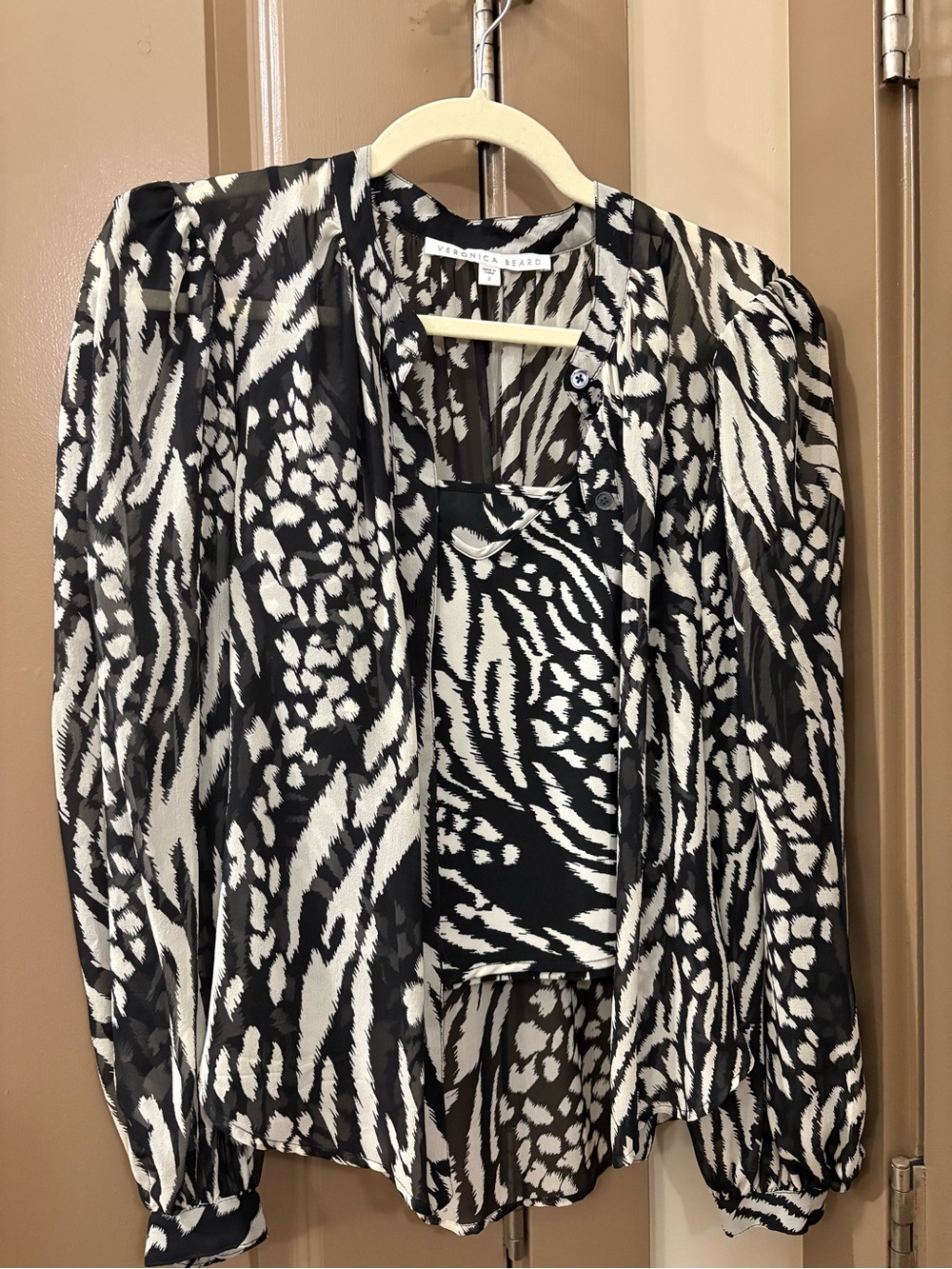 Veronica Beard Black & White Animal-Print Blouse